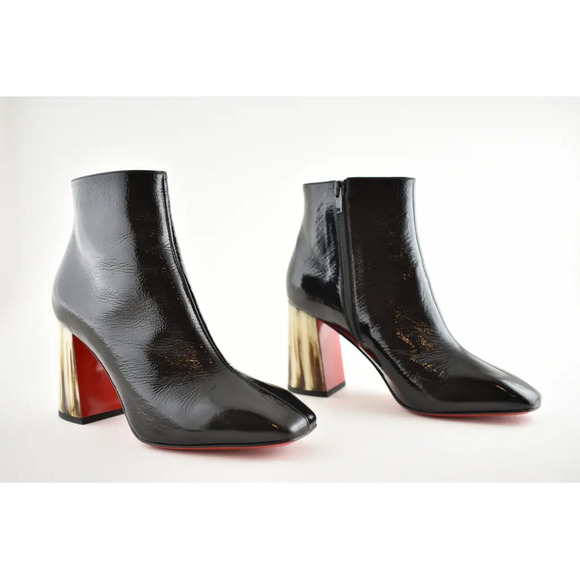 Christian Louboutin Hilconico 85 Black Patent Block Corne Heel Ankle Bootie 35.5 - Picture 4 of 12